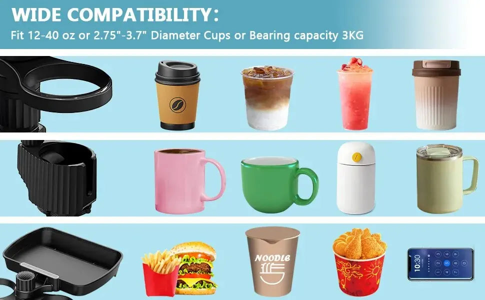 Car Cup Holder Expander Tray with Detachable Car Cup Holder Tray, Car Food Trays for Eating &Cup Holder Tray Table for Car