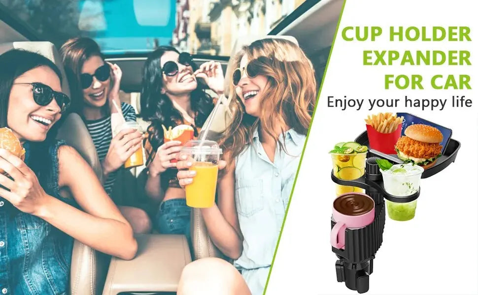 Car Cup Holder Expander Tray with Detachable Car Cup Holder Tray, Car Food Trays for Eating &Cup Holder Tray Table for Car
