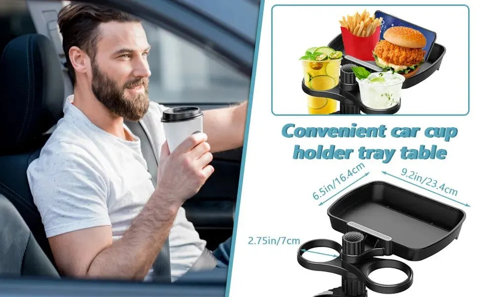 Car Cup Holder Expander Tray with Detachable Car Cup Holder Tray, Car Food Trays for Eating &Cup Holder Tray Table for Car